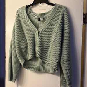Divided Light Green Cable Knit Cardigan